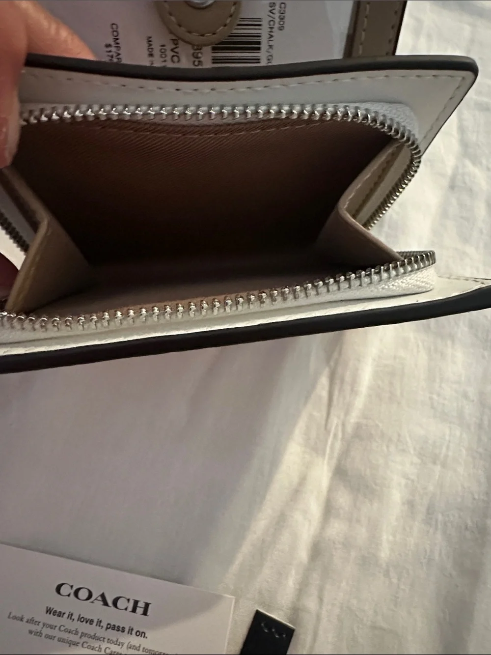 Coach Cream Signature Bifold Wallet with Silver Logo